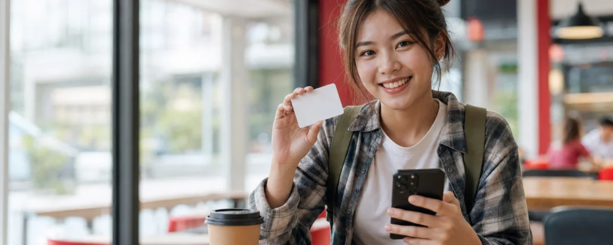 นักศึกษาถือบัตรประชาชนและสมาร์ทโฟน เตรียมสมัครผ่อนไอโฟนกับ MISS CALL