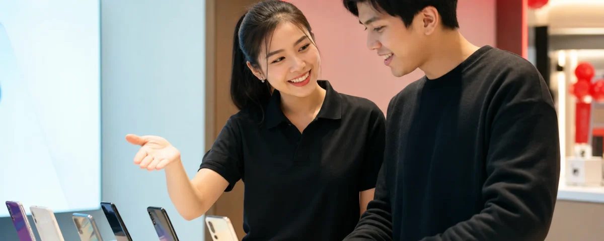 พนักงานร้านมือถือแนะนำลูกค้าเลือกไอโฟน ช่วยตัดสินใจว่าผ่อนที่ไหนดี