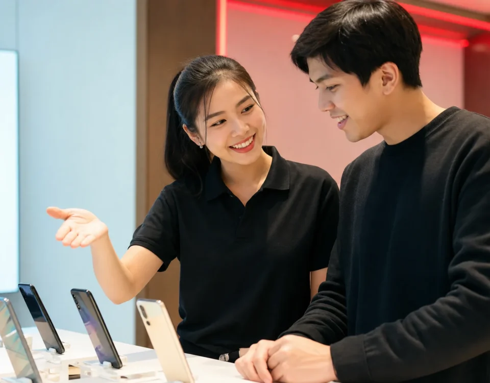 พนักงานร้านมือถือแนะนำลูกค้าเลือกไอโฟน ช่วยตัดสินใจว่าผ่อนที่ไหนดี